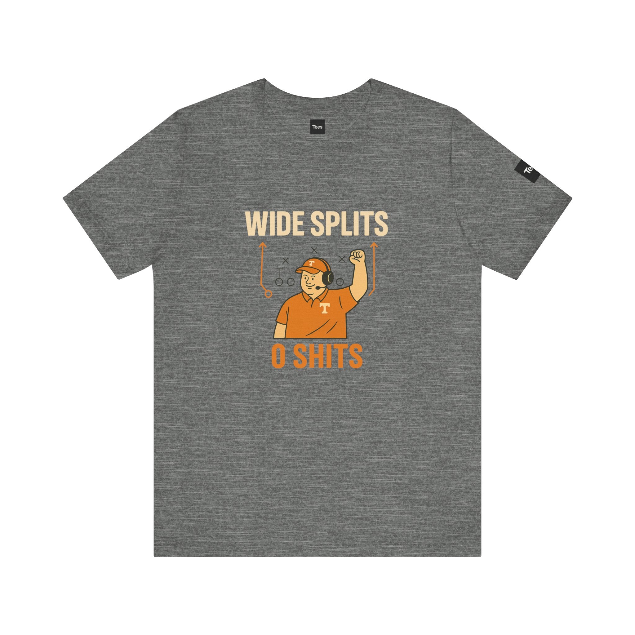 Gray t-shirt with graphic design and text on a white background