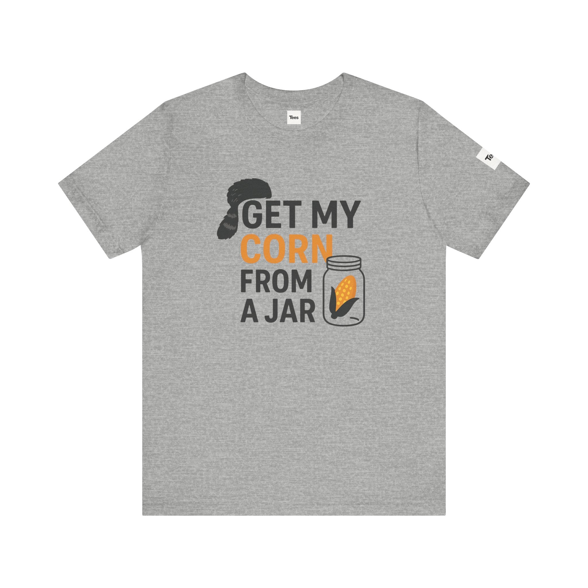 Gray t-shirt with humorous graphic and text on a white background