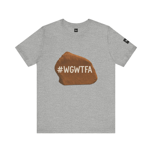 Gray t-shirt with a brown rock graphic and '#WGWTFA' text on a white background