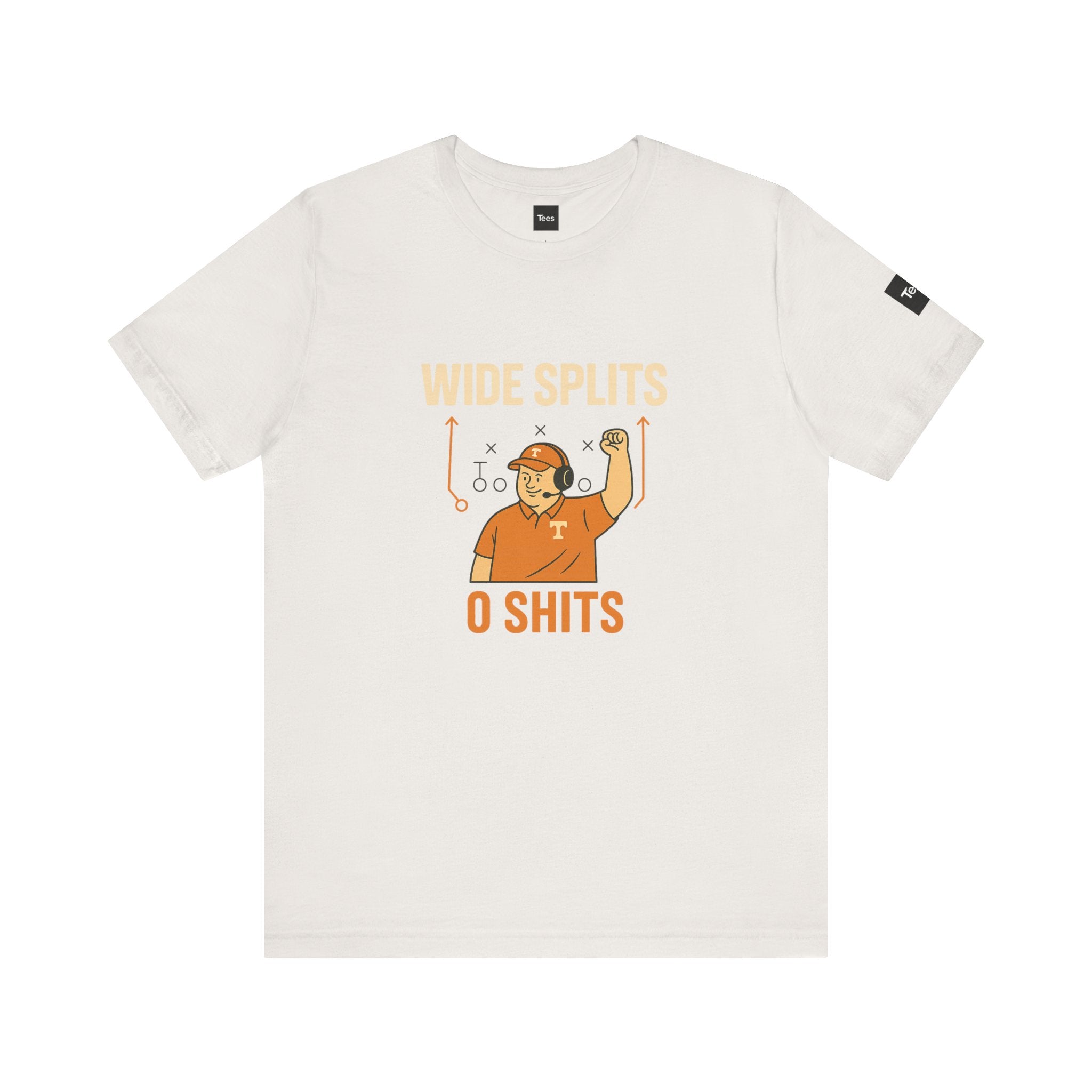 White t-shirt with graphic design and text on a white background