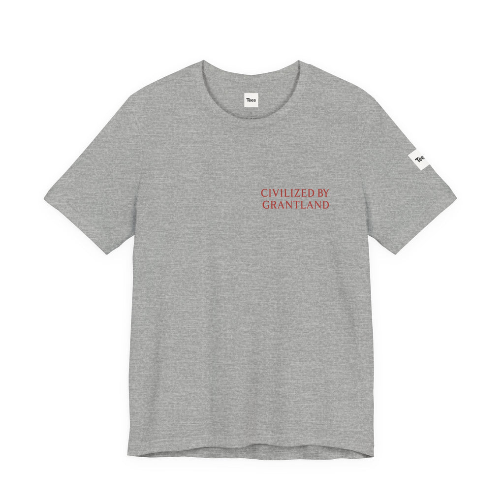 Civilized By Grantland T-Shirt – Minimal Serif Chest Print – Sports Media Inspired Tee
